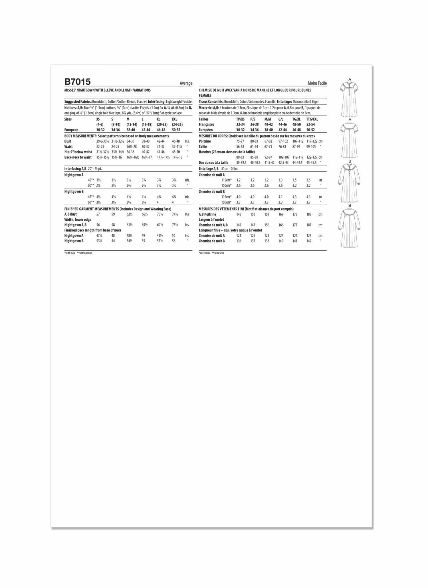 Butterick Sewing Pattern B7015 Misses' Nightgown 5 Butterick Sewing Pattern B7015 Misses' Nightgown - Image 5