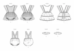 Butterick Sewing Pattern 7031 Babies' Rompers And Bow Tie -Jaycotts Shop B7031 line art