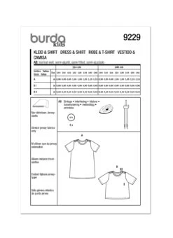 Burda Style Pattern 9229 Children's Dress And Shirt -Jaycotts Shop B9229 envelope back