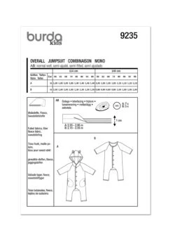 Burda Sewing Pattern 9235 Babies' Jumpsuit -Jaycotts Shop B9235 envelope back