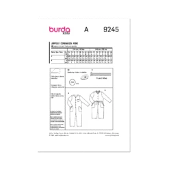Burda Style Sewing Pattern 9245 Children's Jumpsuit -Jaycotts Shop BUR9245 envelope back