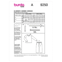 Burda Sewing Pattern 9250 Children's Pyjamas -Jaycotts Shop BUR9250 envelope back