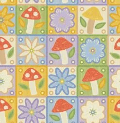 Cottage Bliss Organic Cotton Fabric, Colourful Crochet