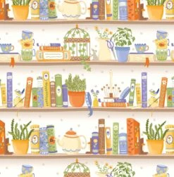 Cottage Bliss Organic Cotton Fabric, Crafty Shelves