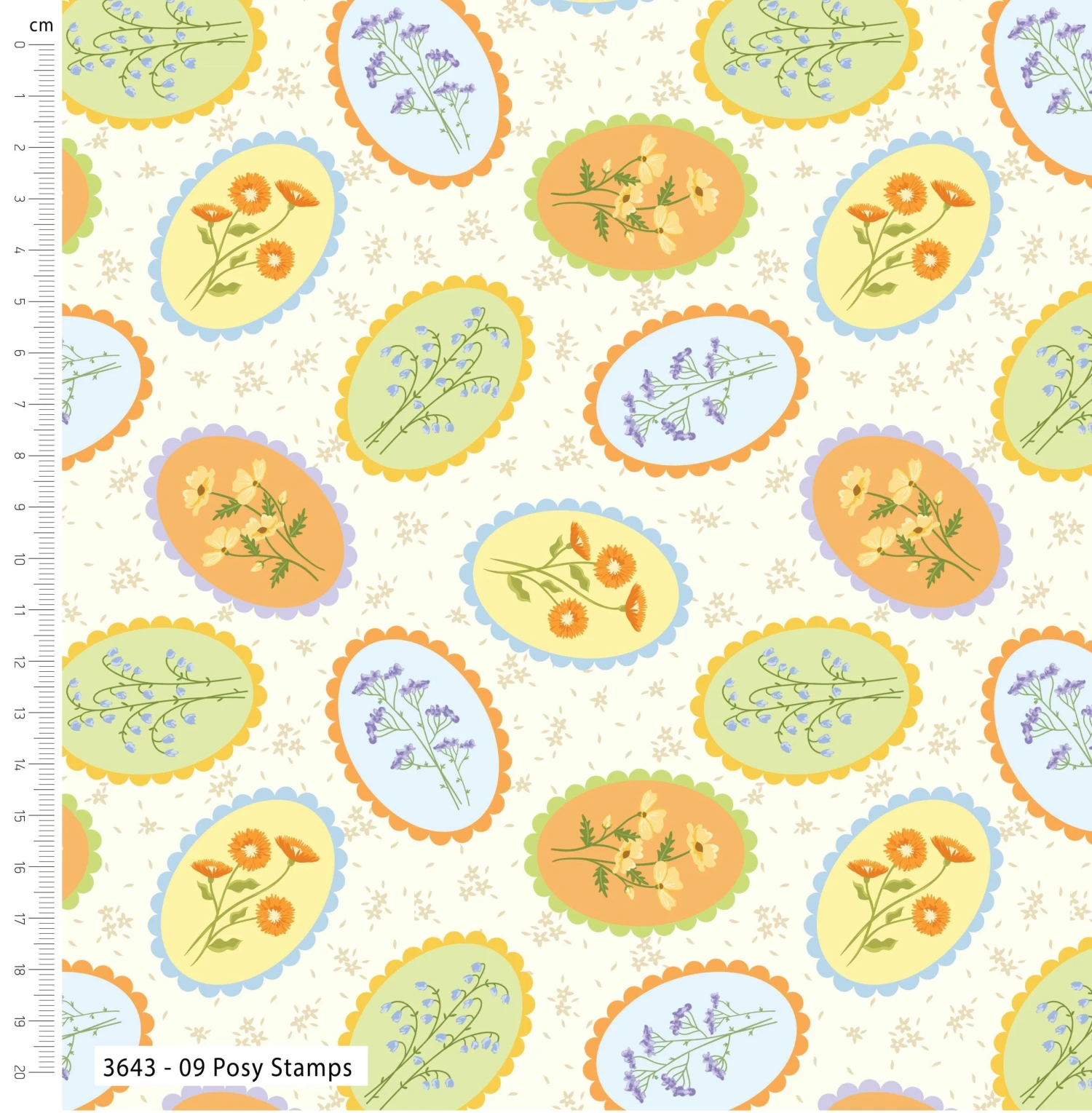Cottage Bliss Organic Cotton Fabric, Posy Stamps 2 Cottage Bliss Organic Cotton Fabric, Posy Stamps - Image 2