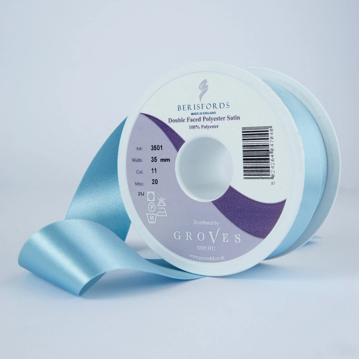 Berisfords Satin Ribbon, Saxe Blue 1 Berisfords Satin Ribbon, Saxe Blue
