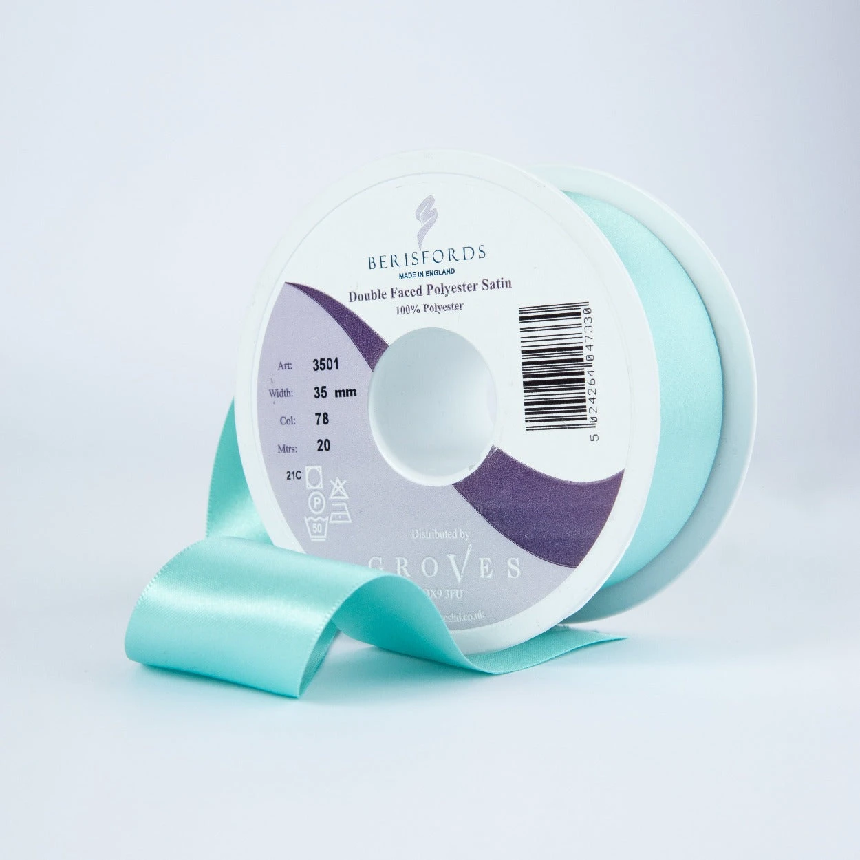 Berisfords Satin Ribbon, Aqua 1 Berisfords Satin Ribbon, Aqua
