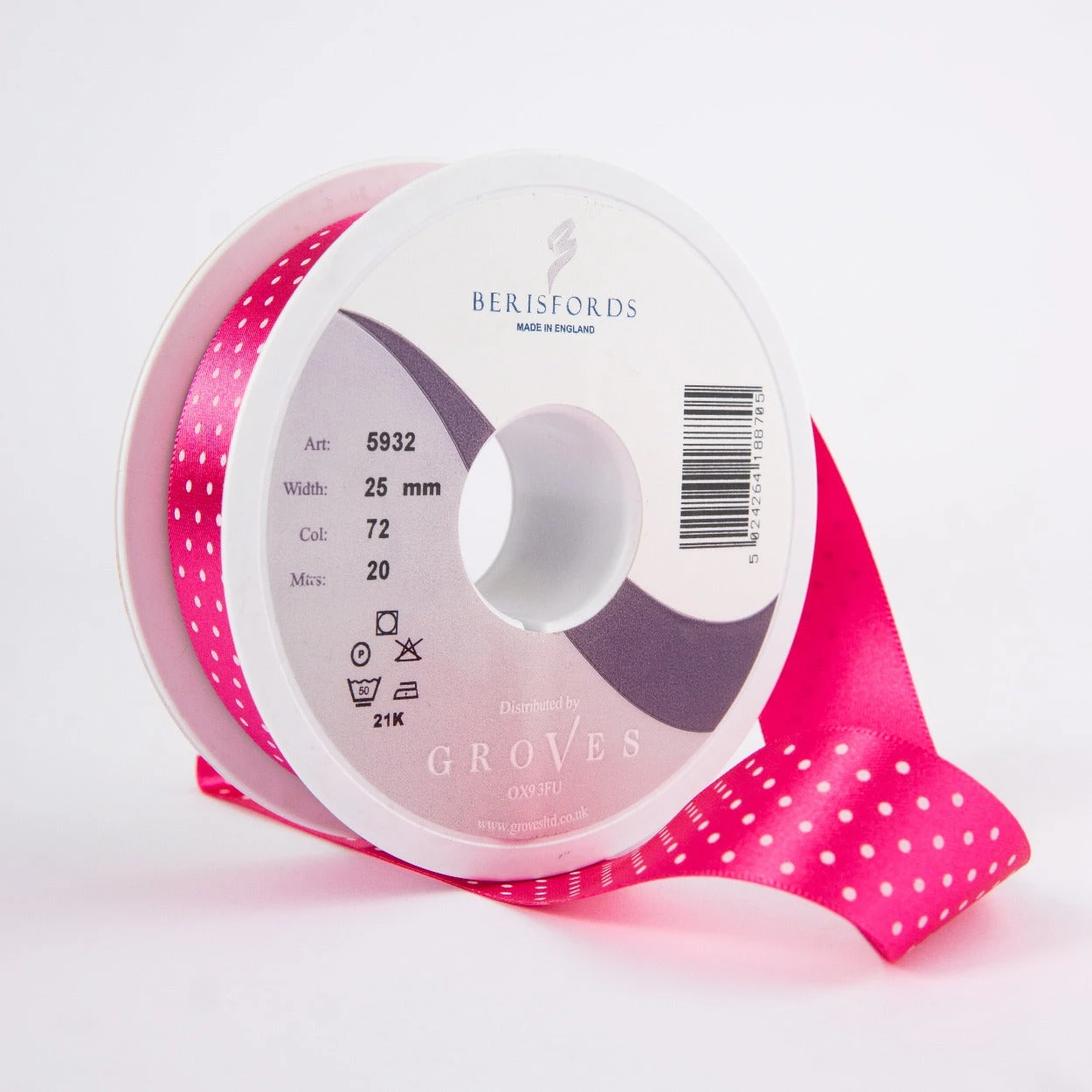Berisfords Micro Dot Ribbon On 20m Rolls Shocking Pink 1 Berisfords Micro Dot Ribbon On 20m Rolls Shocking Pink