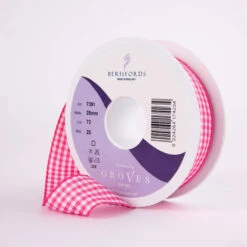 Berisfords Gingham Ribbon Shocking Pink