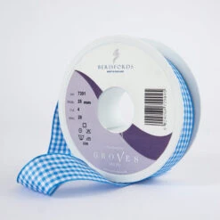 Berisfords Gingham Ribbon Peacock Blue