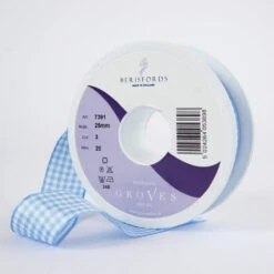 Berisfords Gingham Ribbon Sky Blue