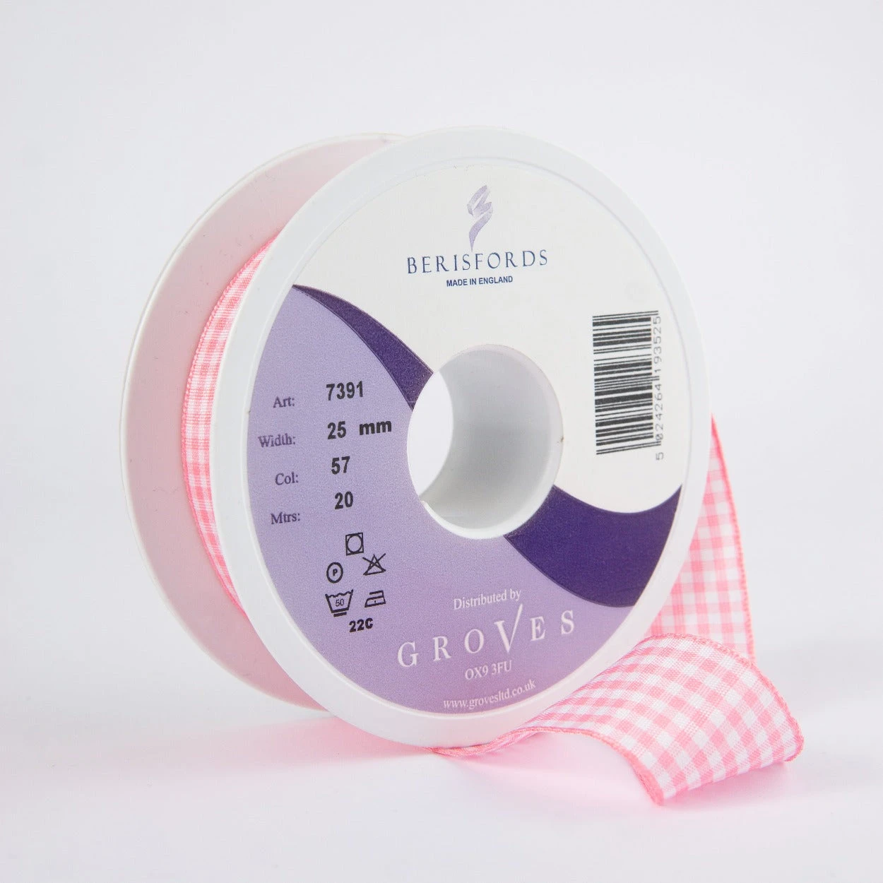 Berisfords Gingham Ribbon Rose Pink 1 Berisfords Gingham Ribbon Rose Pink
