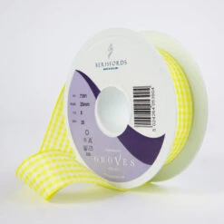 Berisfords Gingham Ribbon Lemon