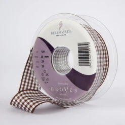 Berisfords Gingham Ribbon Brown