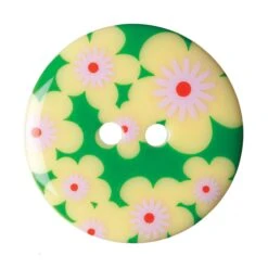 Green And Yellow Floral Pattern Buttons 22.5mm Size