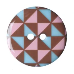 Brown, Pink And Blue Geometric Pattern Buttons 22.5mm Size