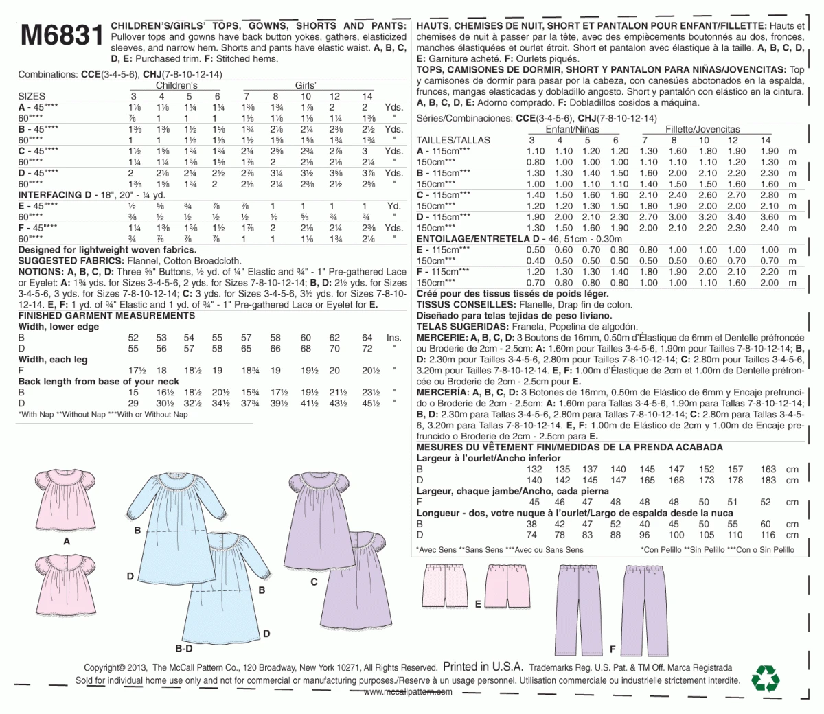 M6831 Girls' Sleepwear | Easy 6 M6831 Girls' Sleepwear | Easy - Image 6
