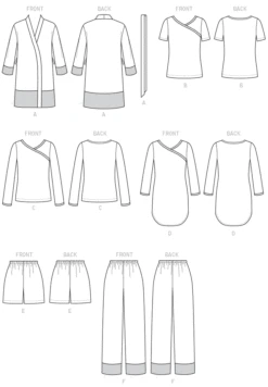 M7297 Misses'/Women's Robe, Belt, Tops, Dress And Shorts -Jaycotts Shop M7297 lineart