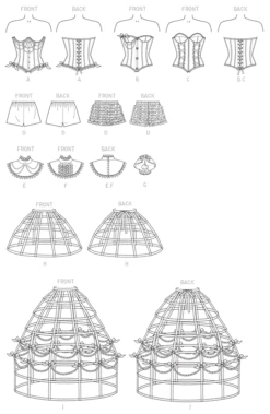 M7306 Corsets, Shorts, Collars, Hoop Skirts And Crown -Jaycotts Shop M7306 lineart