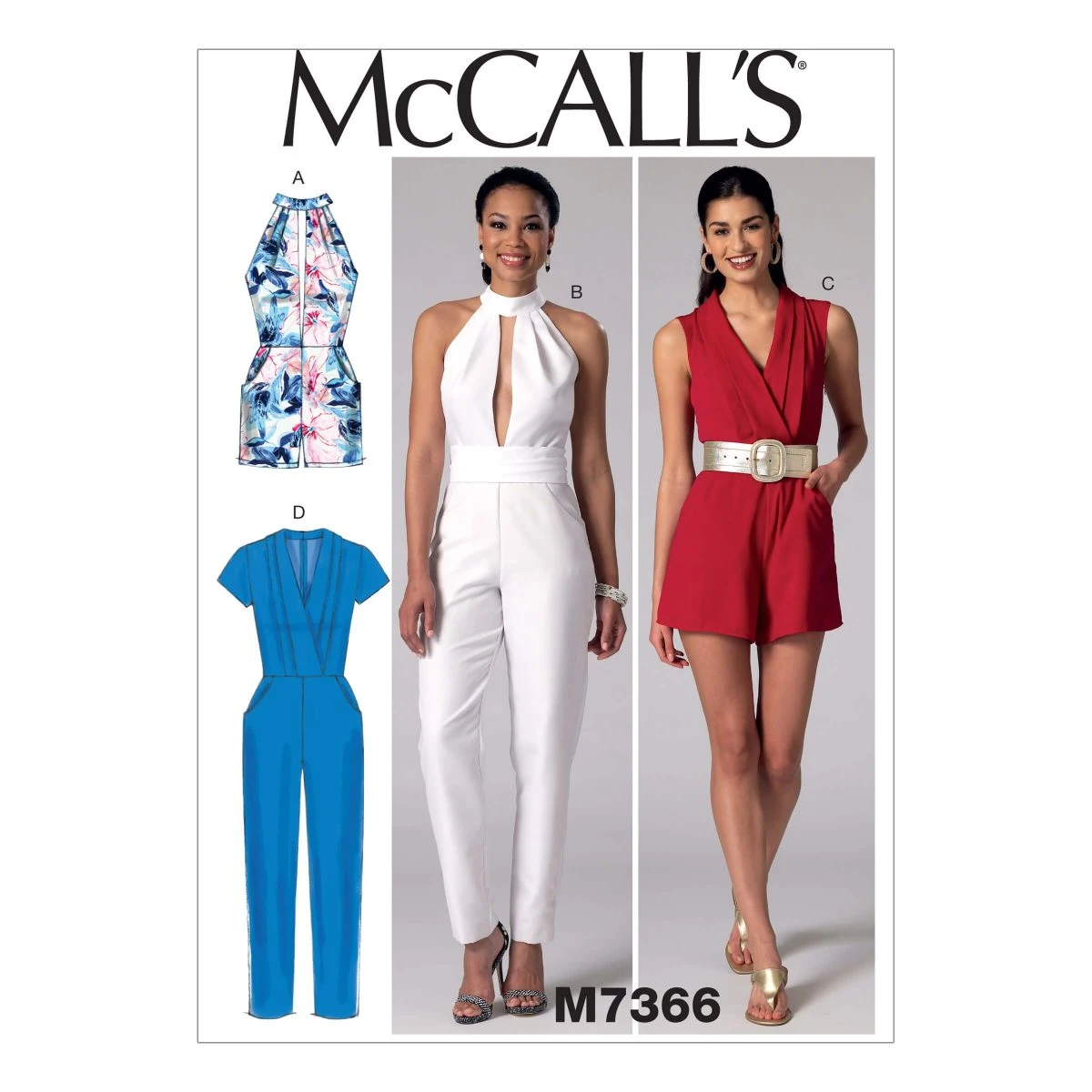 M7366 Misses' Pleated Rompers, Jumpsuits And Belt 2 M7366 Misses' Pleated Rompers, Jumpsuits And Belt - Image 2