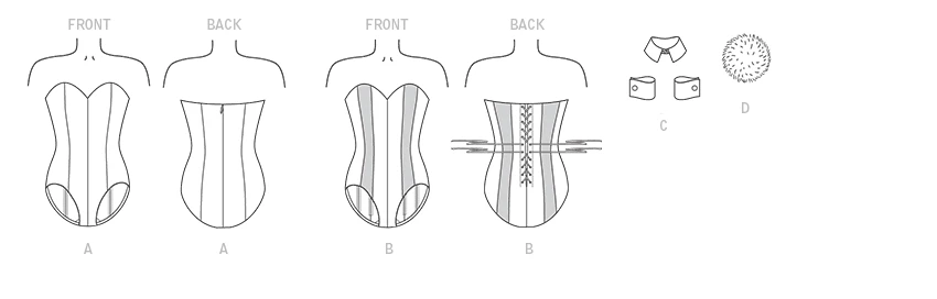 M7398 Misses' Bodysuit Corset, Collar, Cuffs And Tail 4 M7398 Misses' Bodysuit Corset, Collar, Cuffs And Tail - Image 4