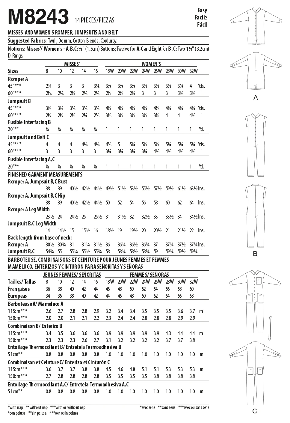 McCall's Sewing Pattern 8243 Misses' And Women's Romper And Jumpsuits 5 McCall's Sewing Pattern 8243 Misses' And Women's Romper And Jumpsuits - Image 5