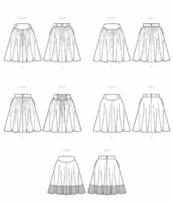 McCall's 8319 Sewing Pattern 80's Skirts -Jaycotts Shop M8319 line art