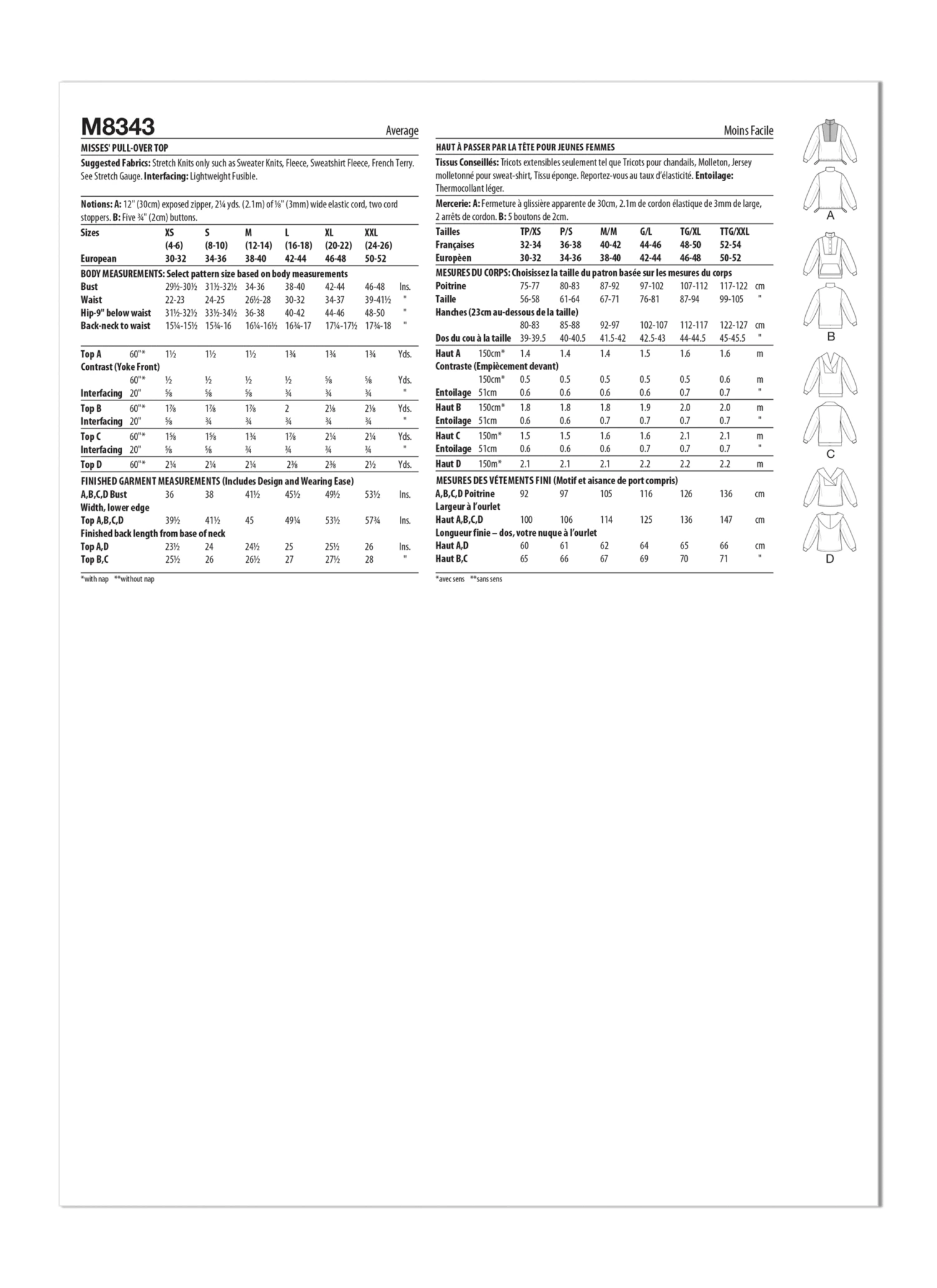 McCall's Sewing Pattern M8343 Misses' Pull-Over Top 4 McCall's Sewing Pattern M8343 Misses' Pull-Over Top - Image 4