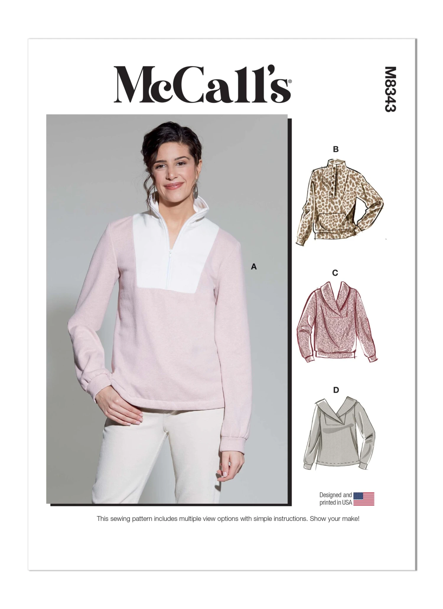 McCall's Sewing Pattern M8343 Misses' Pull-Over Top 2 McCall's Sewing Pattern M8343 Misses' Pull-Over Top - Image 2
