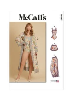McCall's Sewing Pattern 8411 Bodysuit, Robe, Shorts And Pants -Jaycotts Shop M8411 envelope front