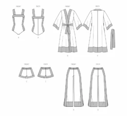 McCall's Sewing Pattern 8411 Bodysuit, Robe, Shorts And Pants -Jaycotts Shop M8411 line art