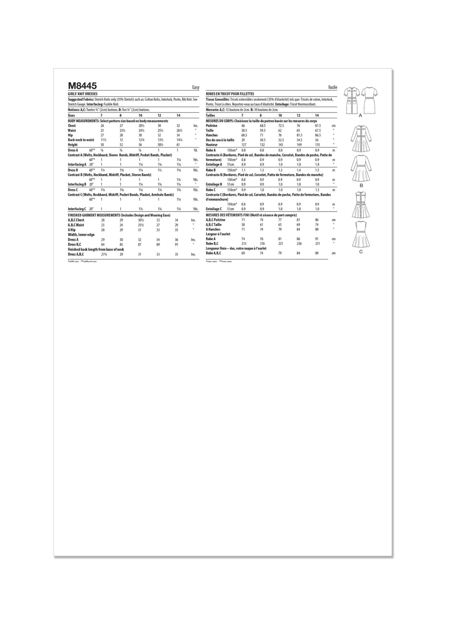 McCall's Sewing Pattern M8445 Girls' Knit Dresses 5 McCall's Sewing Pattern M8445 Girls' Knit Dresses - Image 5