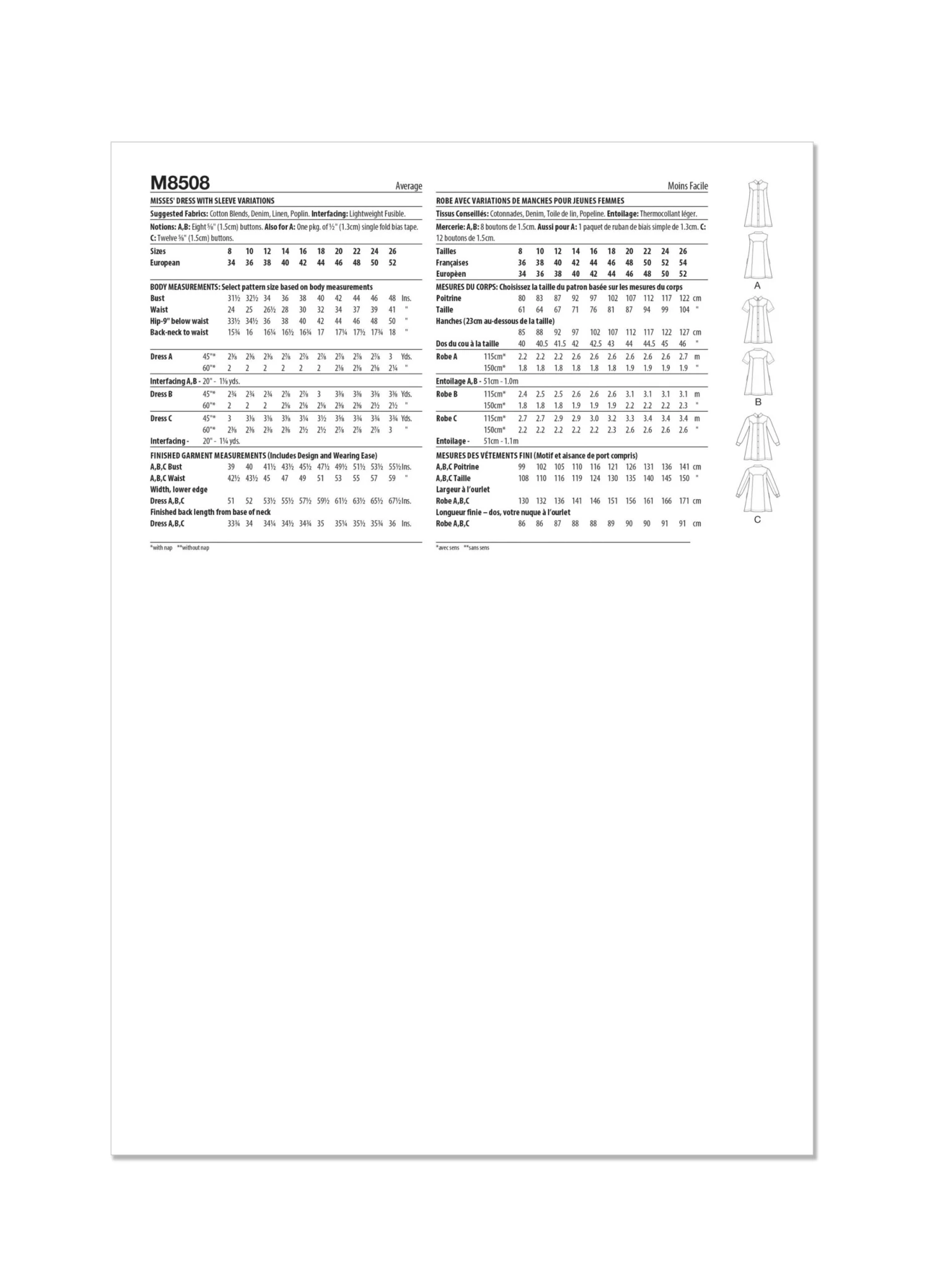 McCall's Sewing Pattern 8508 Dress With Sleeve Variations 5 McCall's Sewing Pattern 8508 Dress With Sleeve Variations - Image 5