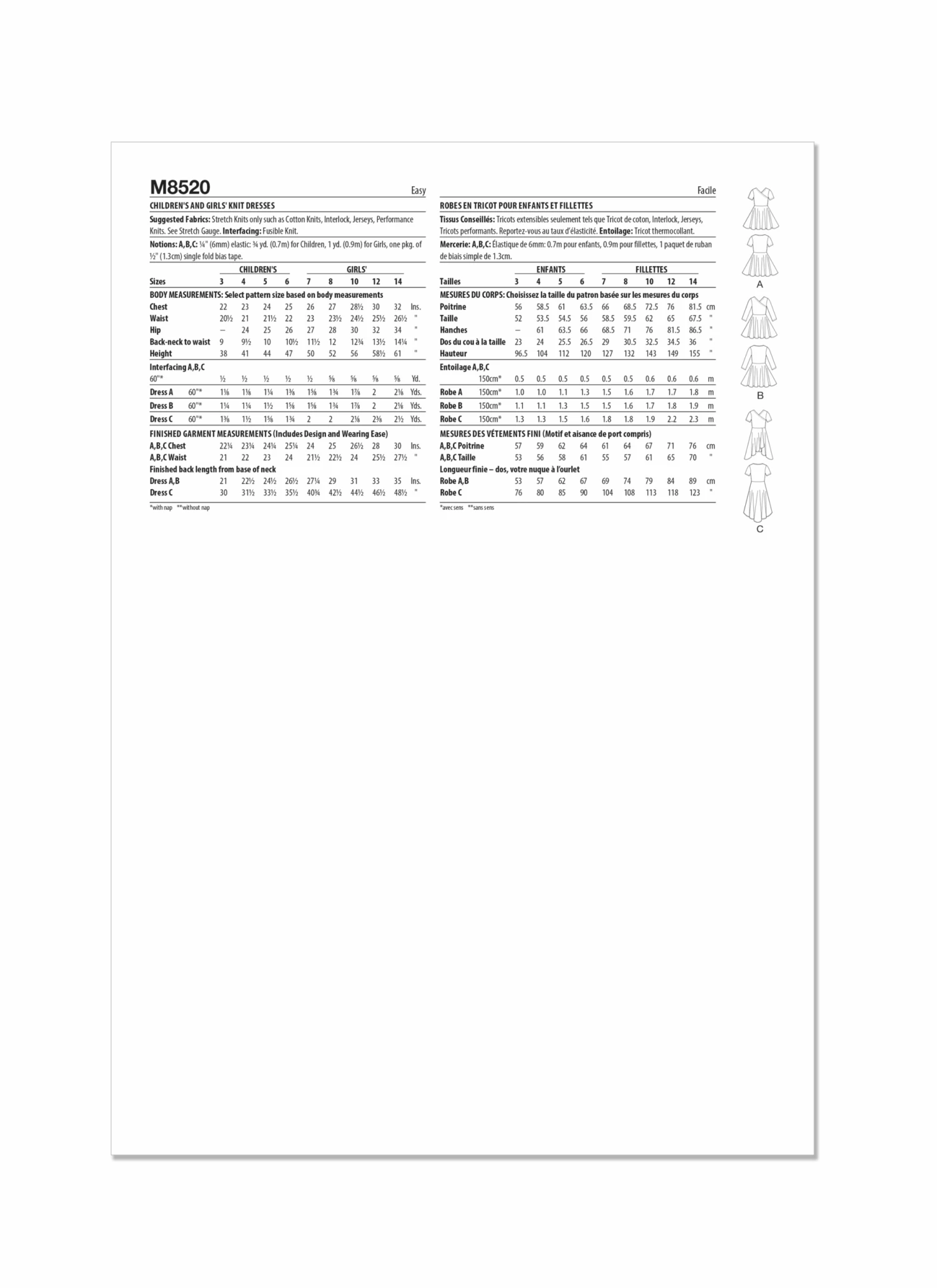 McCall's Sewing Pattern 8520 Children's And Girls' Knit Dresses 4 McCall's Sewing Pattern 8520 Children's And Girls' Knit Dresses - Image 4