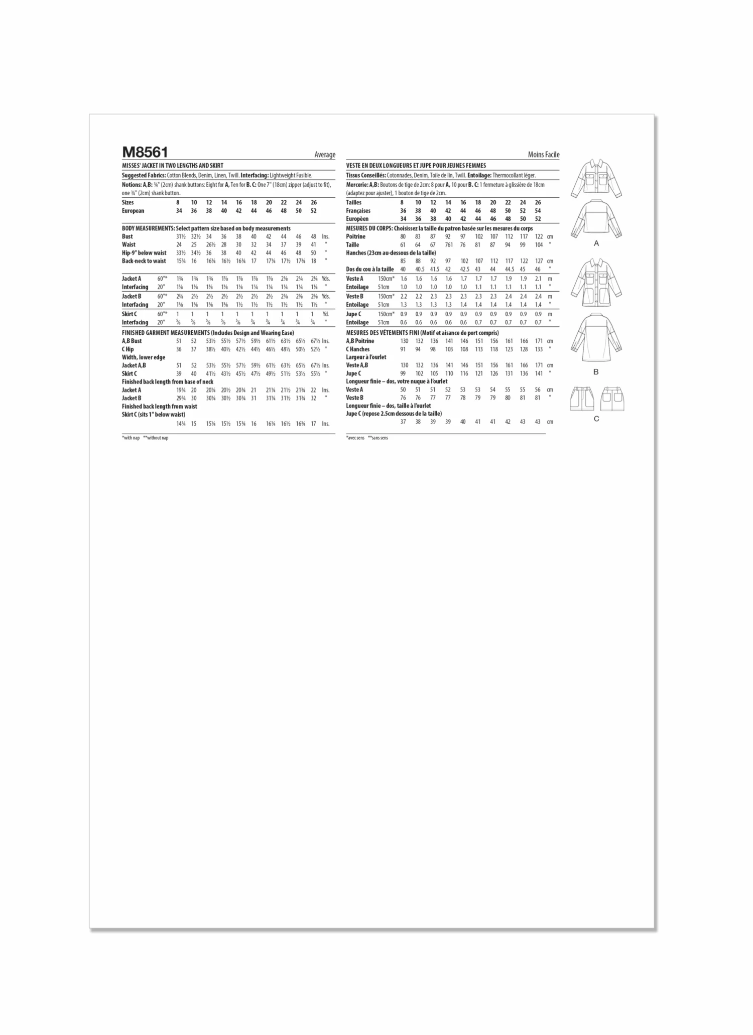McCall's Sewing Pattern 8561 Misses' Jacket In Two Lengths And Skirt 7 McCall's Sewing Pattern 8561 Misses' Jacket In Two Lengths And Skirt - Image 7