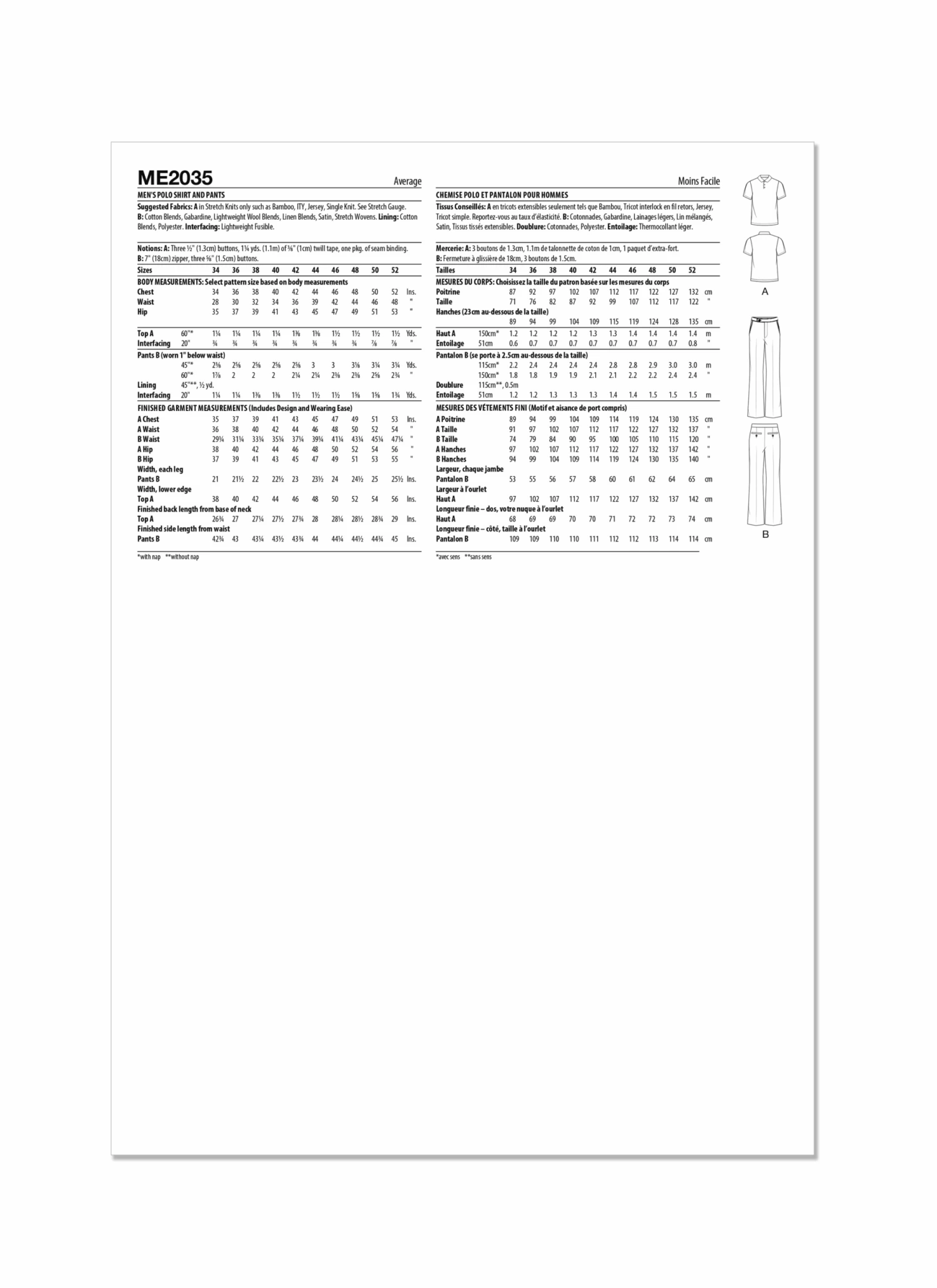 Know Me Sewing Pattern 2035 Men's Polo Shirt And Pants 6 Know Me Sewing Pattern 2035 Men's Polo Shirt And Pants - Image 6