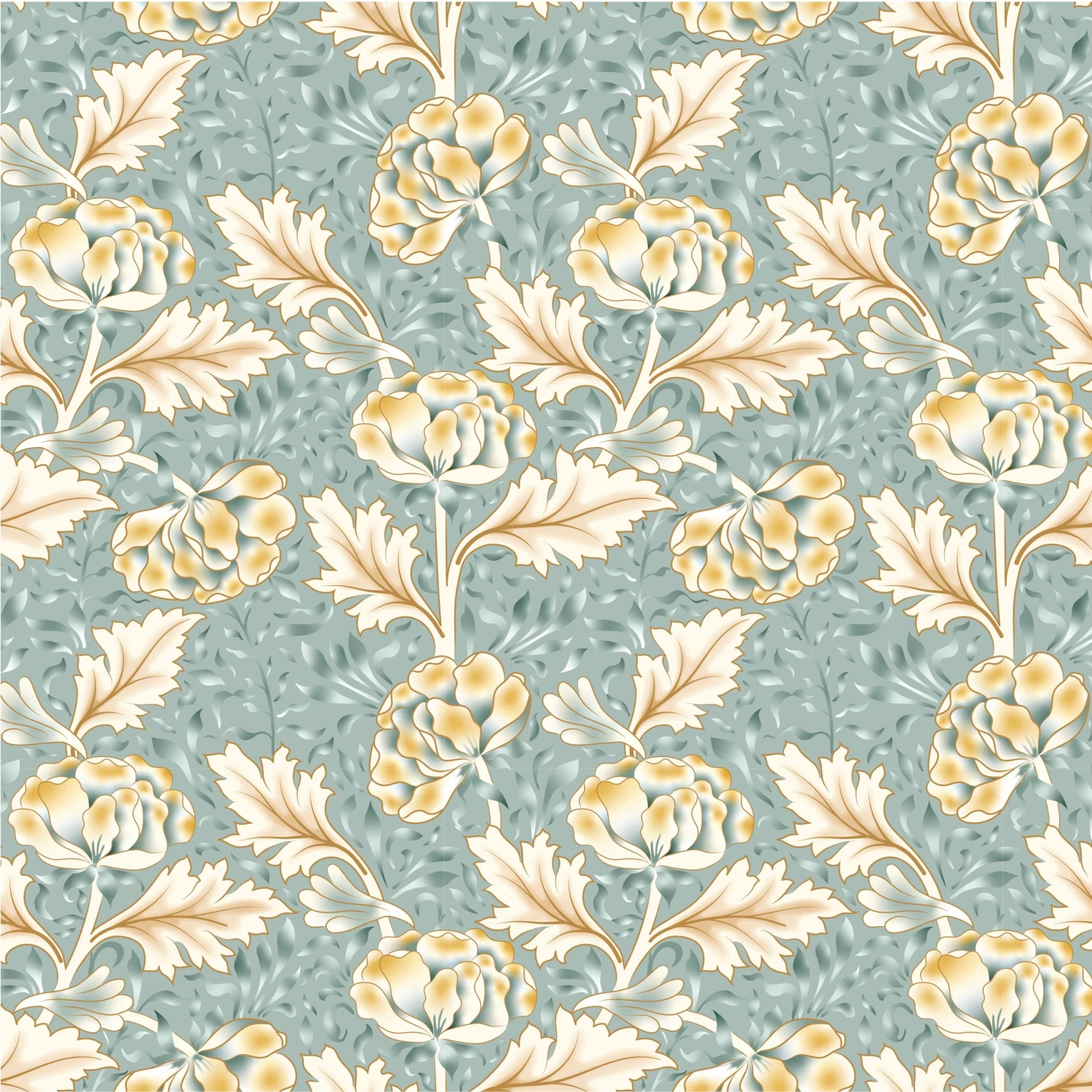 V&A Morris' Muses Organic Cotton Fabric, Peony Miniature 1 V&A Morris' Muses Organic Cotton Fabric, Peony Miniature