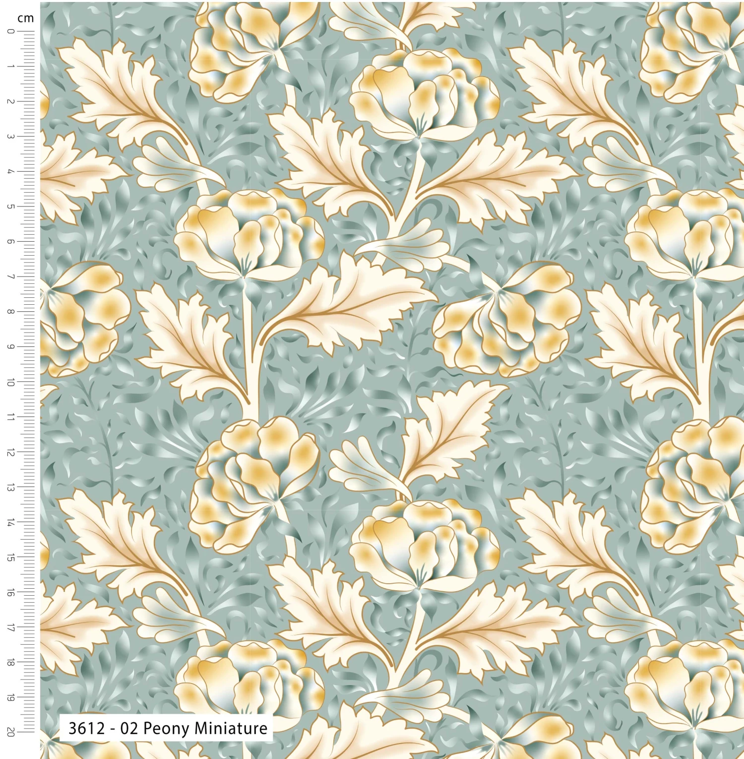 V&A Morris' Muses Organic Cotton Fabric, Peony Miniature 2 V&A Morris' Muses Organic Cotton Fabric, Peony Miniature - Image 2