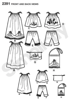 Simplicity Pattern 2391 Child's Pillowcase Dress, Tops, Pants, And Bag -Jaycotts Shop S2391 FBV