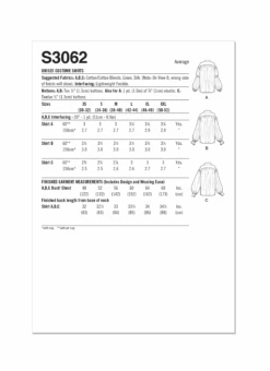 Simplicity S3062 Unisex Costume Shirts Pattern By Scissor IMP Workshop -Jaycotts Shop S3062 envelope back