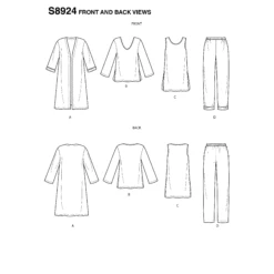 Simplicity Sewing Pattern S8924 Jacket, Top, Tunic And Pull-on Pants -Jaycotts Shop S8924 line art