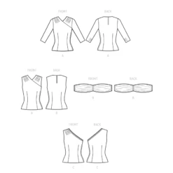 Simplicity Sewing Pattern 9634 Misses' Vintage Blouses And Cummerbund -Jaycotts Shop S9634 line art