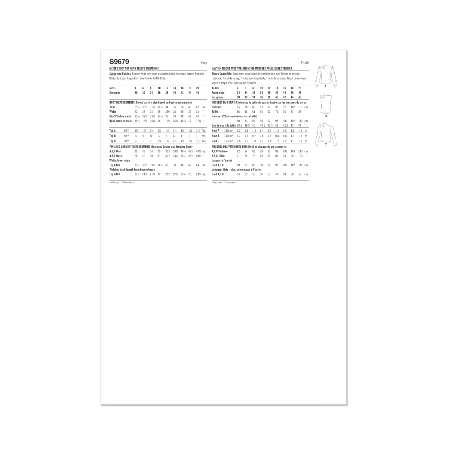 Simplicity Pattern 9679 Misses' Knit Top With Sleeve Variations 5 Simplicity Pattern 9679 Misses' Knit Top With Sleeve Variations - Image 5