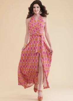 Simplicity Sewing Pattern 9793 1970's Front-Wrap Halter-Dress