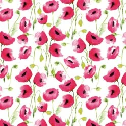 Spring Watercolours Organic Cotton Fabric, Red Poppies