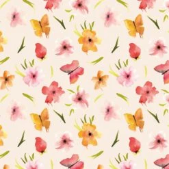 Spring Watercolours Organic Cotton Fabric, Butterfly