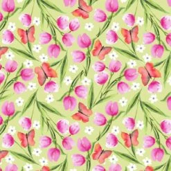 Spring Watercolours Organic Cotton Fabric, Twist Tulips