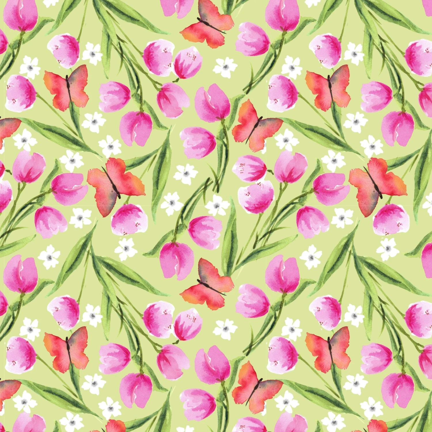 Spring Watercolours Organic Cotton Fabric, Twist Tulips 1 Spring Watercolours Organic Cotton Fabric, Twist Tulips