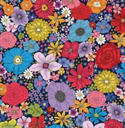Rainbow Garden Organic Cotton Fabric, Multi Navy