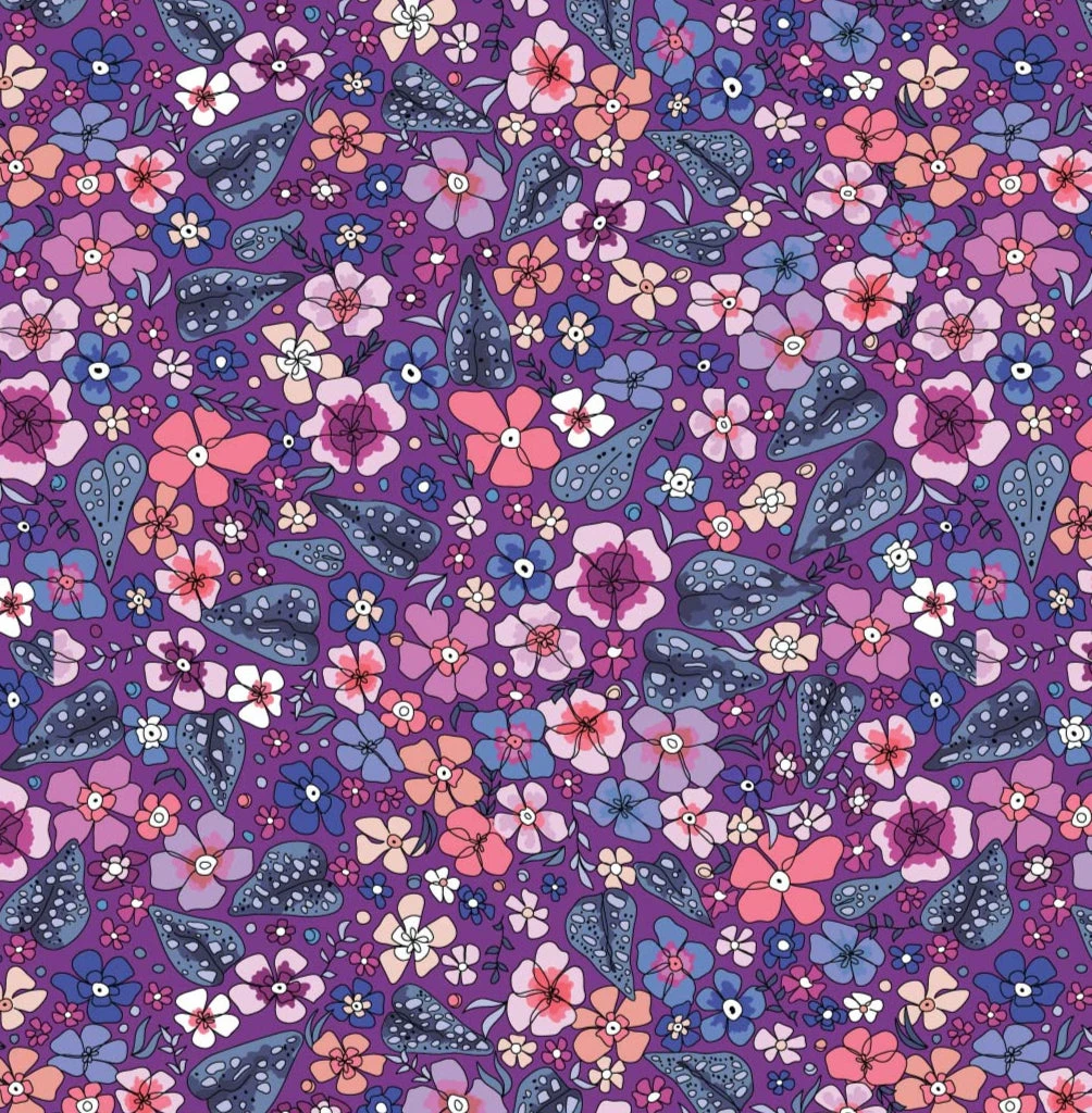 Rainbow Garden Organic Cotton Fabric, Purple 1 Rainbow Garden Organic Cotton Fabric, Purple